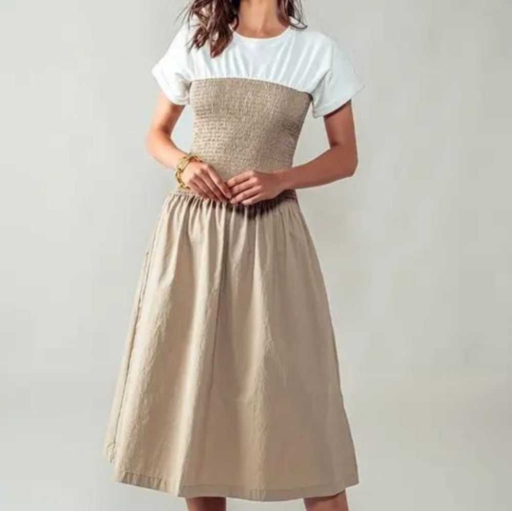 Aaron And Amber SMOCKED MIDI DRESS With Contrast